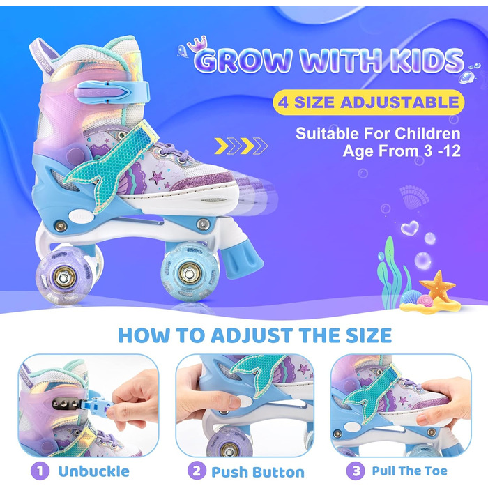 Роликові ковзани NEMONE для дівчаток, розміри 32-36 EU, блакитний/фіолетовий, регульовані, для дому та вулиці