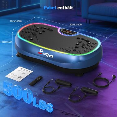 Вібраційна платформа для дому: 6+1 режимів тренувань, 199 швидкостей, 200W двигун, LED-підсвітка (темно-синій)