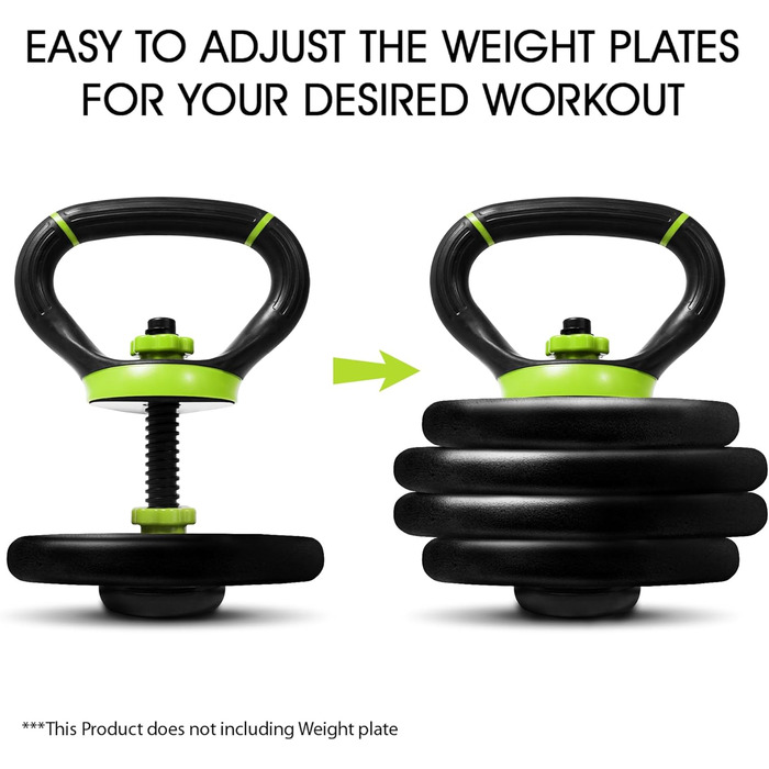 Кетлбел Yes4All регульований: ручка для гирі, дисків, штанги, млинця (A. Neo Green – регульована ручка, B. ручка для дисків)