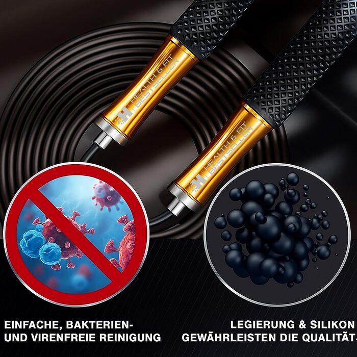 Стрибкове канат PREMIUM з металу – регульований фітнес-канат з силіконовими ручками | Для кардіотренувань, витривалості та домашніх тренувань – HEALTH & FIT