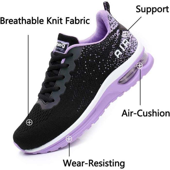 Жіночі кросівки для бігу AFFINEST: дихаючі, з антиковзанням, легкі, амортизуючі, сітчасті, чорно-фіолетові (36 EU)