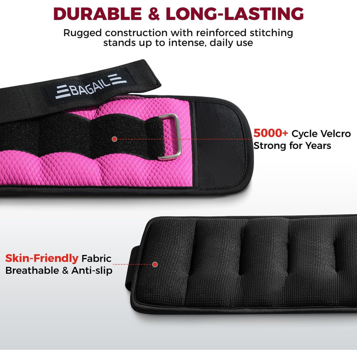 Ваги для зап'ясть та щиколоток BAGAIL (1.36 кг/пара, рожеві) для фітнесу, бігу, ходьби та реабілітації