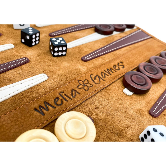 Дорожнє нарди Melia Games B-Ware зі шкіри нубук з дерев'яними фішками, з косметичними дефектами