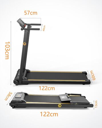Біговий тренажер UREVO для дому, 2.25PS, складний, з 12 програмами HIIT, компактний, для дому/офісу, економія місця, широка бігова доріжка, LCD-дисплей, чорний