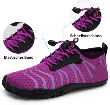 Водні шкарпетки WateLves: чоловічі та жіночі, для плавання, трейлраннінгу та фітнесу, швидко сохнуть, з неслизькою підошвою, широка носова частина, білі, помаранчеві (фіолетові, 39 EU)