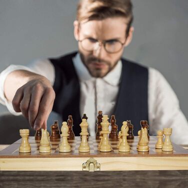 ASNEY Шахи магнітні дерев'яні, 12'x12', з розкладним полем, кейс та фігури для короля та королеви