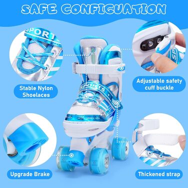 Дитячі ролики Kinder Rollschuhe для дівчаток та хлопчиків, регульовані, 8 коліс зі світлом, роликові ковзани для малюків, початківців, для використання в приміщенні та на вулиці (M (EU32-36), Bleu)
