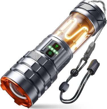 Потужний LED ліхтарик 900000 люмен: ліхтарик на батареї з кемпінговим світлом, Zoom, 11 режимів, водонепроникний тактичний ліхтарик для кемпінгу, відпочинку на природі, надзвичайних ситуацій (сірий)