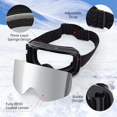 Скі-маска JQF Gear YH227 для сноуборду та лиж, унісекс. Антитуманне покриття, захист від сонця UV, регульована, з антиковзним ремінцем. Комплект з маскою та балаклавою (11-Срібло/Чорний)