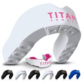 Капа для боксу Titan Armour® подвійна, для дорослих та дітей, індивідуальна, рожева. З кейсом. Для контактних видів спорту (бокс, регбі, MMA, хокей)