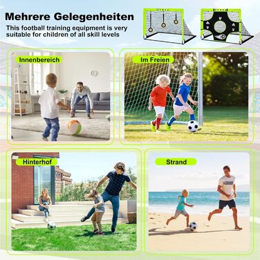 Дитячі ворота для футболу Pop Up, зелені, з трьома цілями, 6 перешкодами та сумкою для перенесення