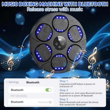 Музична боксерська машина Silencomfort з LED-підсвічуванням, кріплення для боксерських рукавичок, 9 режимів швидкості та режим підрахунку ударів, Bluetooth для занять та зняття стресу