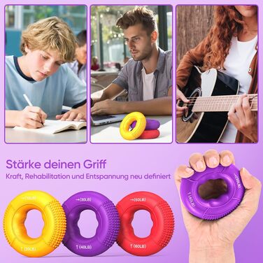 FitBeast Тренажер для рук та пальців, набір 6 шт. для силових вправ, реабілітації та зняття стресу. Підходить для чоловіків, жінок та людей похилого віку.