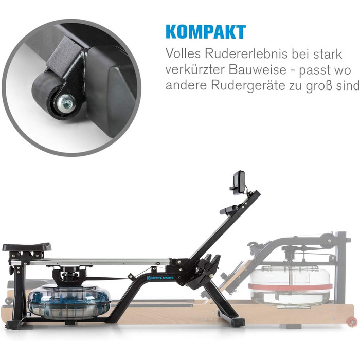 Capital Sports Rowshaper: Тренажер для веслування з водним опором, складаний, до 150 кг, сірий