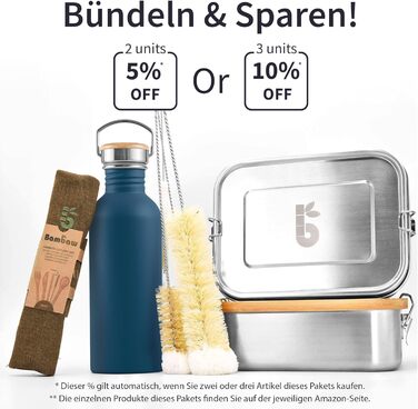 Сталева пляшка для води Bambaw 1л | Багаторазова еко-пляшка | Для кемпінгу та походів | Без пластику | Спортивна пляшка, не протікає (500 мл, Азур-блакитний)