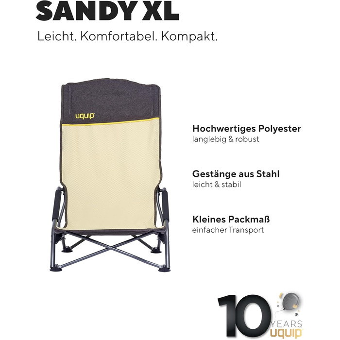 Складний туристичний стілець Uquip Sandy, 120 кг, сталь та поліестер | для кемпінгу, пляжу, риболовлі, саду та фестивалів