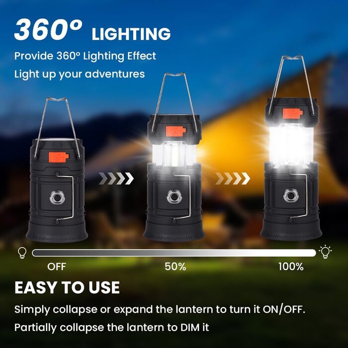 LED кемпінговий ліхтар HOTUT Solar, 3200 mAh, складаний, водонепроникний, з ручкою, USB, ручне заряджання, аварійне освітлення для туризму, риболовлі, SOS, відключень електроенергії 3 в 1