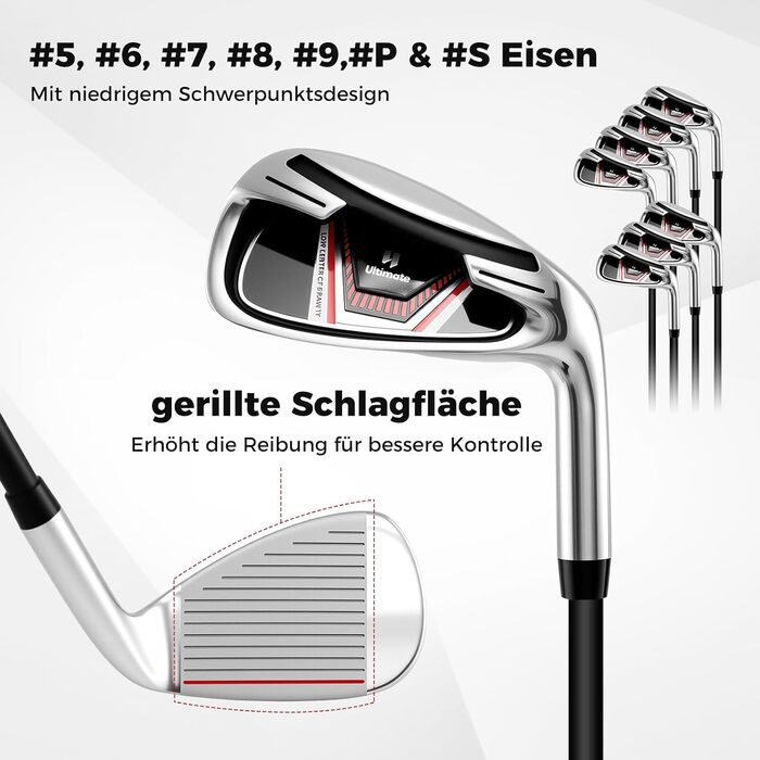 Комплект жіночих гольф-ключок COSTWAY, 9/11-ти частинний, для правші, з чохлом від дощу, 1 драйвер, 3 фейрвеї, 4 гібриди, 6/7/8/9/P ірон, паттер, червоний, 15 частин