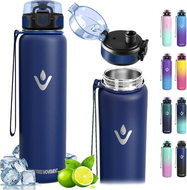 Термос-пляшка Vikaster 500 мл, нержавіюча сталь 18/8, без BPA, не протікає, для спорту, велосипеда, подорожей, фітнесу (чорний & бордовий)