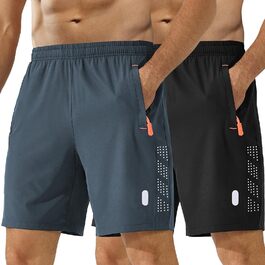 Чоловічі спортивні шорти для фітнесу та бігу Dry Fit, дихаючі тренувальні шорти з кишенями на блискавці, 2 шт. (чорний/темно-сірий), XL