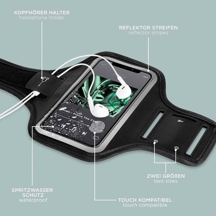 Спортивний чохол на руку ONEFLOW для смартфона, сумісний з Fairphone 5, чорний, арматура для бігу, фітнесу, джогінгу, універсальна арматура для телефону