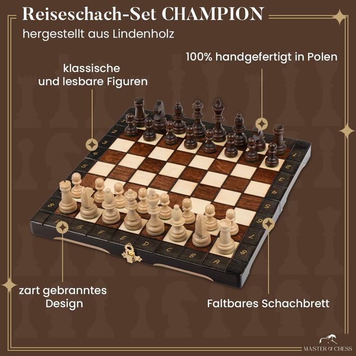 Дорожній шаховий набір Master Of Chess з липи, 29x29 см – якісна шахівниця з фігурами для дорослих і дітей