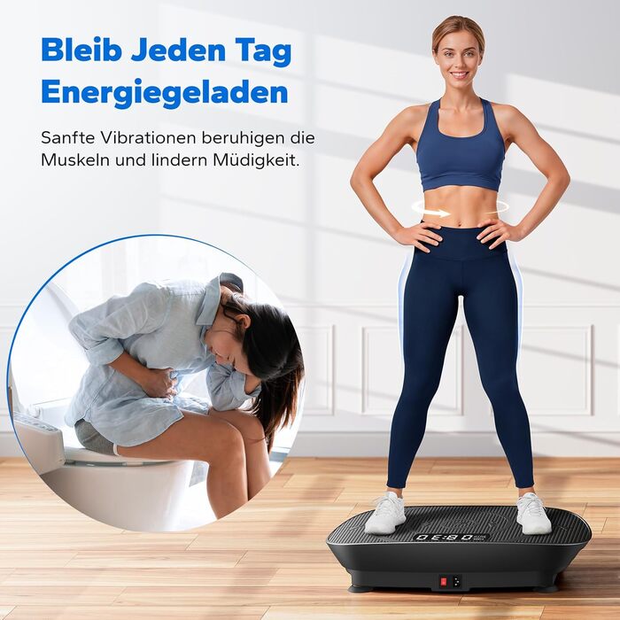 Вібраційна платформа MERACH для формування тіла та релаксації. Тиха, компактна, з LED-дисплеєм, пульт дистанційного керування та зручним силіконовим покриттям. Чорний колір