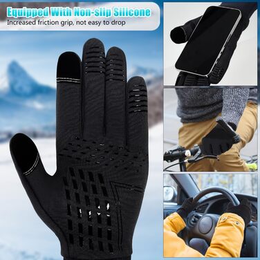 Теплі велосипедні рукавички для чоловіків та жінок - термо рукавички з сенсорним екраном, чорний, XL