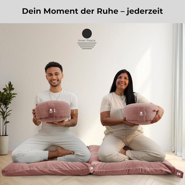 Йога подушка Inner Peace Round Cord 33x16 см XL | Подушка для медитації | Bio-Baumwolle та Bio-Dinkelfüllung | Йога подушка для сидіння | Зроблено в Німеччині (Calm Pink)
