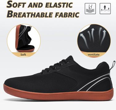 ASHION Унісекс босі кросівки для жінок та чоловіків. Широкі кросівки для ходьби, трейлраннінгу та бігу по вулицях. Розмір 39 EU, широка колодка, чорний/коричневий колір.