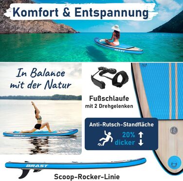 Надувний SUP Борд BRAST Tropic | Комплект для станд-ап паддлбордингу | 320x81x15 см | 6 дизайнів | 5 років гарантії | з аксесуарами | 2-в-1: SUP та каяк | тримач для Action Cam, петля для ніг, насос, рюкзак
