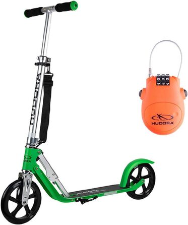 Самокат HUDORA BigWheel 205 для дітей і дорослих, складаний, регульована висота, до 100 кг, з тросовим замком і ременем для перенесення, для міста, від 6 років