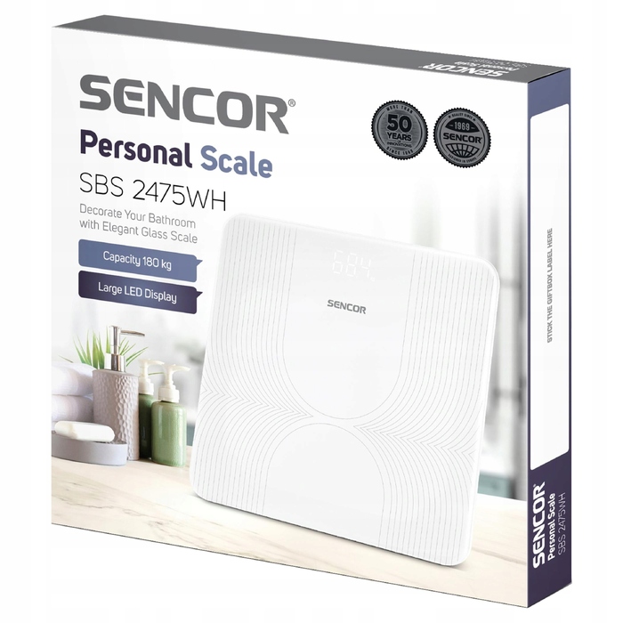 Скляні ваги для ванної Sencor SBS 2475WH, білі, до 180 кг