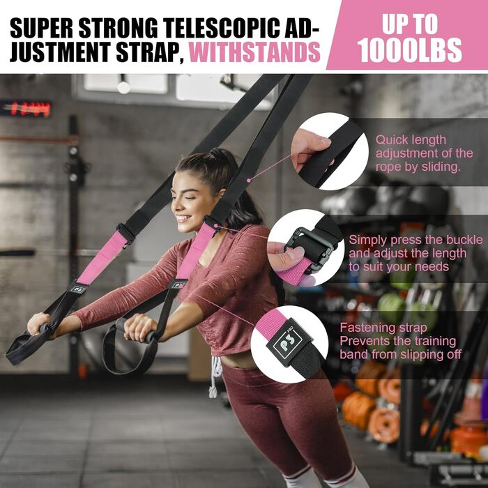 Слінг-тренажер для повного тіла для домашнього спортзалу. У комплекті: сумка-мішок та інструкція. Рожевий колір