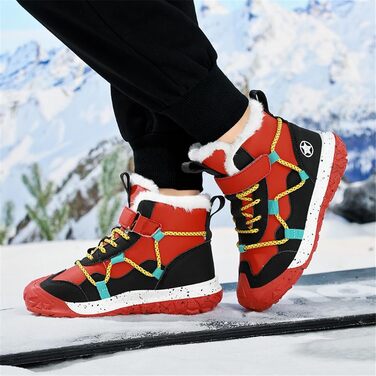 Водонепроникні зимові черевики для дітей: зимові чоботи для дівчаток та хлопчиків, утеплені, для активного відпочинку на вулиці, неслизькі, червоні (29 EU)