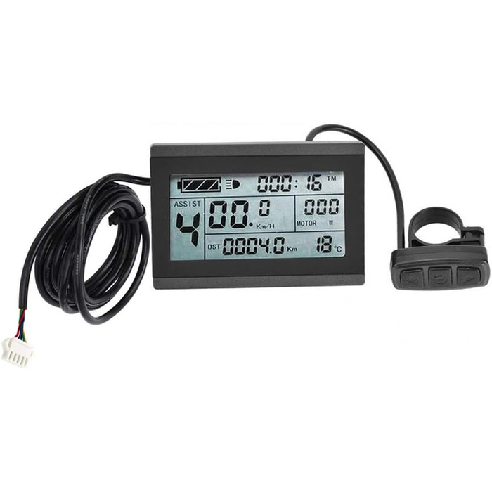 Windmeile KT-LCD3: дисплей для електровелосипеда, підсвічування, бортовий комп’ютер, лічильник швидкості, LCD, 24V/36V/48V, 5-контактний JST, для E-Bike і Pedelec
