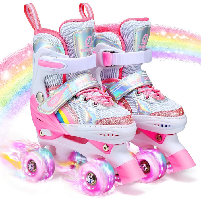 Дитячі ролики Kinder для дівчаток та хлопчиків, регульовані, з підсвічуванням, для початківців, розміри EU 28-36, рожеві