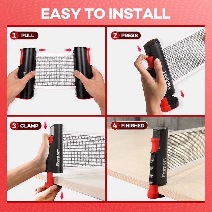 Набір для пінг-понгу FBSPORT: 4 ракетки, 8 м'ячів, сітка та сумка. Підходить для гри в приміщенні та на вулиці