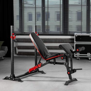 Регульована лавка Hop-Sport HS-1095 з підставкою для штанги та пюпітром для біцепса – тренувальна лава для жиму лежачи