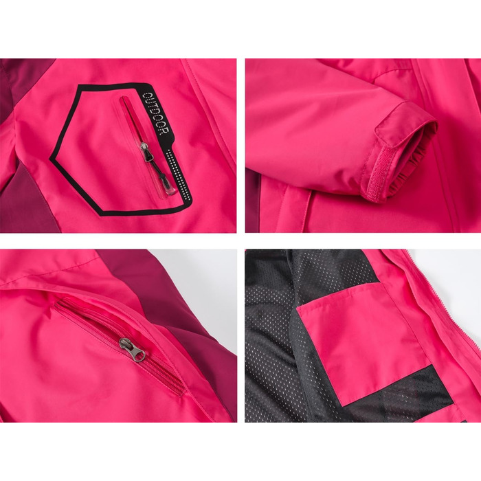 Жіноча 3-в-1 куртка Ysento: тепла флісова та водонепроникна софтшеллова куртка з капюшоном, рожево-рожевий колір, XXL