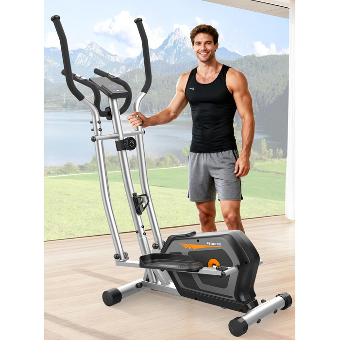 Еліптичний тренажер Crosstrainer 3-в-1 для дому з регулюванням навантаження, LCD-монітором та тримачем для пляшок (Оранжевий + Срібний)