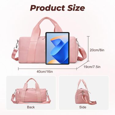 Спортивна сумка Flintronic для дівчаток та жінок, маленька сумка для плавання та фітнесу з відділенням для взуття та вологостійким відсіком (Рожева, 44 x 20 x 20 см)