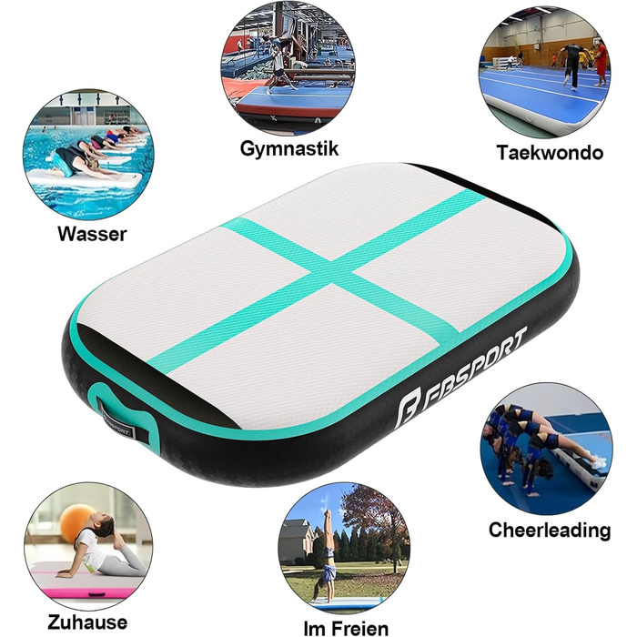 FBSPORT Airtrack Matte - килимок для гімнастики та йоги, 60x100x20 см, чорно-зелений