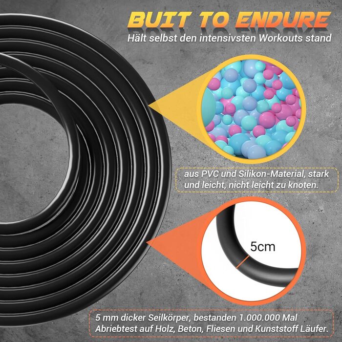 Регульоване скакалка Springseil для фітнесу: PVC, 3м, з тренувальним постером та ABS-ручкою (чорний)