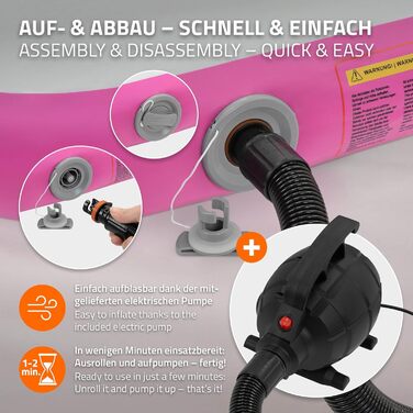 Килимок гімнастичний надувний ECD Germany Airtrack 3м/4м/5м, Рожевий/М'ятно-зелений, з електронасосом та сумкою для тренувань, фітнесу, йоги