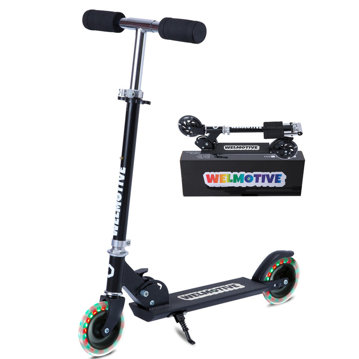 Самокат дитячий Roller 2-колісний, складаний, з LED підсвіткою коліс, регульована висота, чорний, для хлопчиків та дівчаток 3-12 років