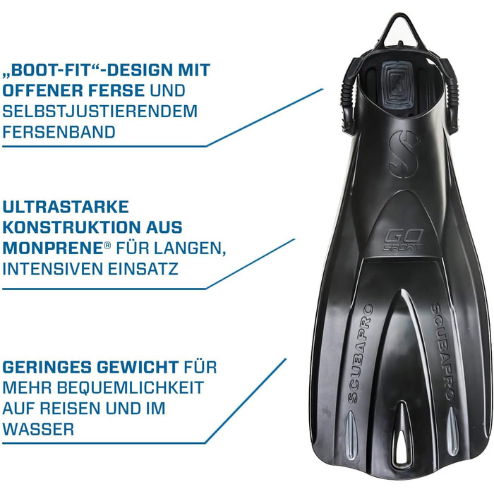 Ласти SCUBAPRO GO Sport з відкритою п'ятою, чорні, XL, для дайвінгу
