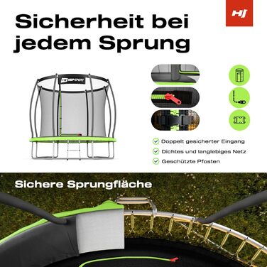 Трамплін Hop-Sport Outdoor – діаметр 244/305/366/427/488 см. Комплект з захисним сіткою, вигнутими ніжками та сертифікатами безпеки. З драбиною та захисним бордюром.
