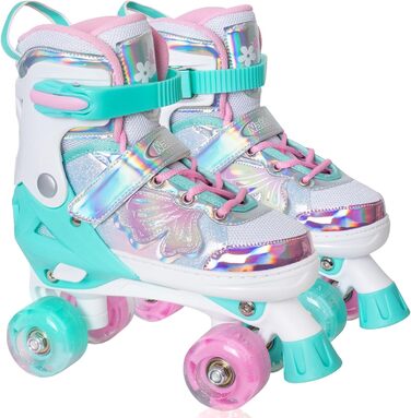 Дитячі ролики Nattork для дівчаток та хлопчиків, 4 розміри, регульовані, ролики на 4 колесах з малюнком метеликів та квітів, подарунок на день народження для занять спортом в приміщенні та на вулиці (S (EU 27-31), Petrol)