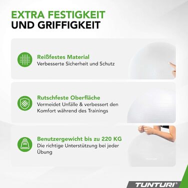 Фітбол Tunturi Anti Burst 65 см з насосом, червоний – для йоги, пілатесу, вагітних, до 220 кг, з тренувальним додатком